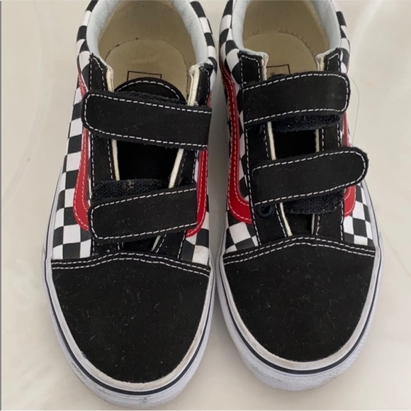 VANS YOUTH OLD SKOOL VELCRO CHECKERBOARD BLACK/RED/WHITE - Picture 5 of 6